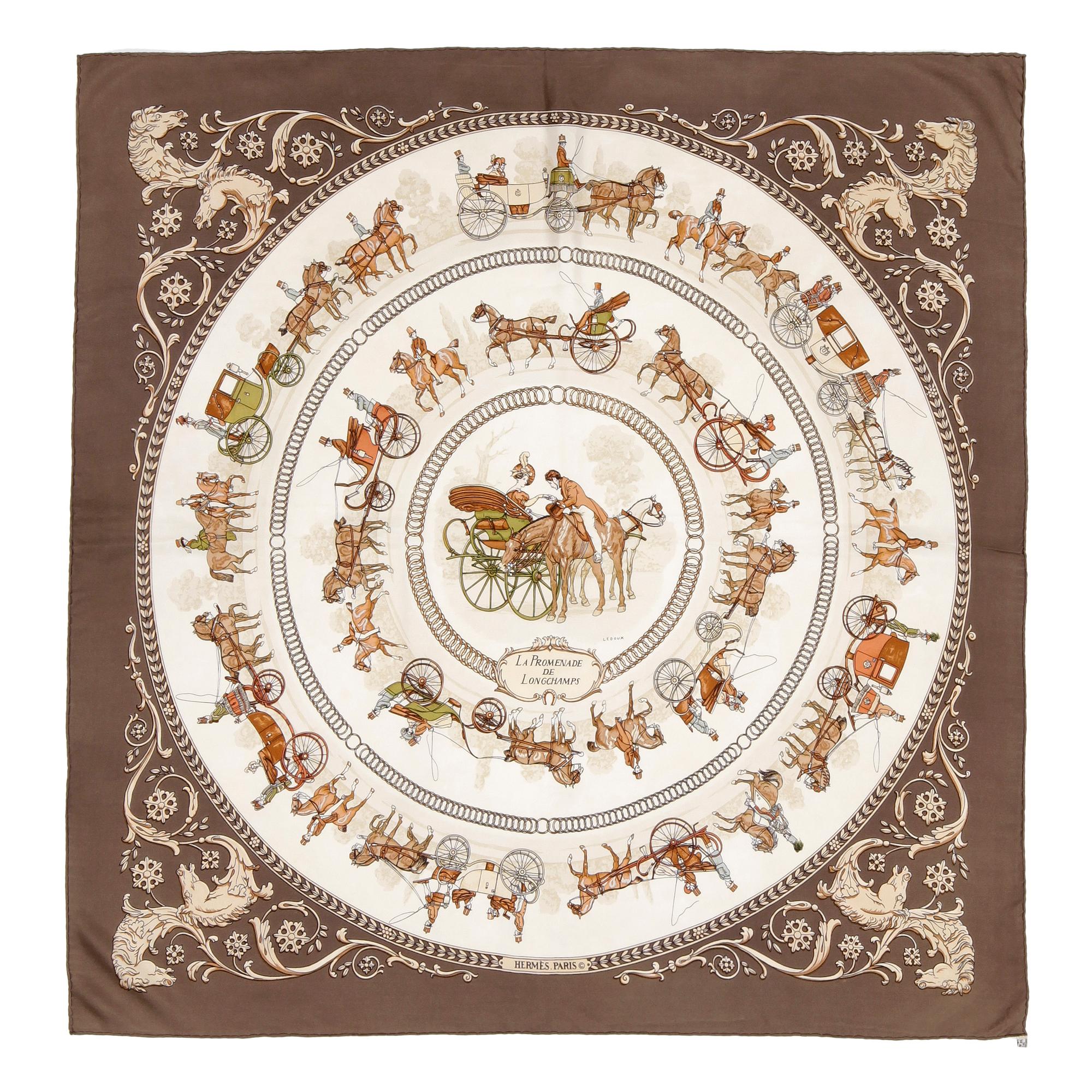 HERMÈS, silk scarf, "La Promenade de Longchamps".