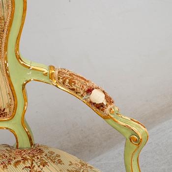 A pair of Swedish Rococo armchairs, second half of the 18th century.