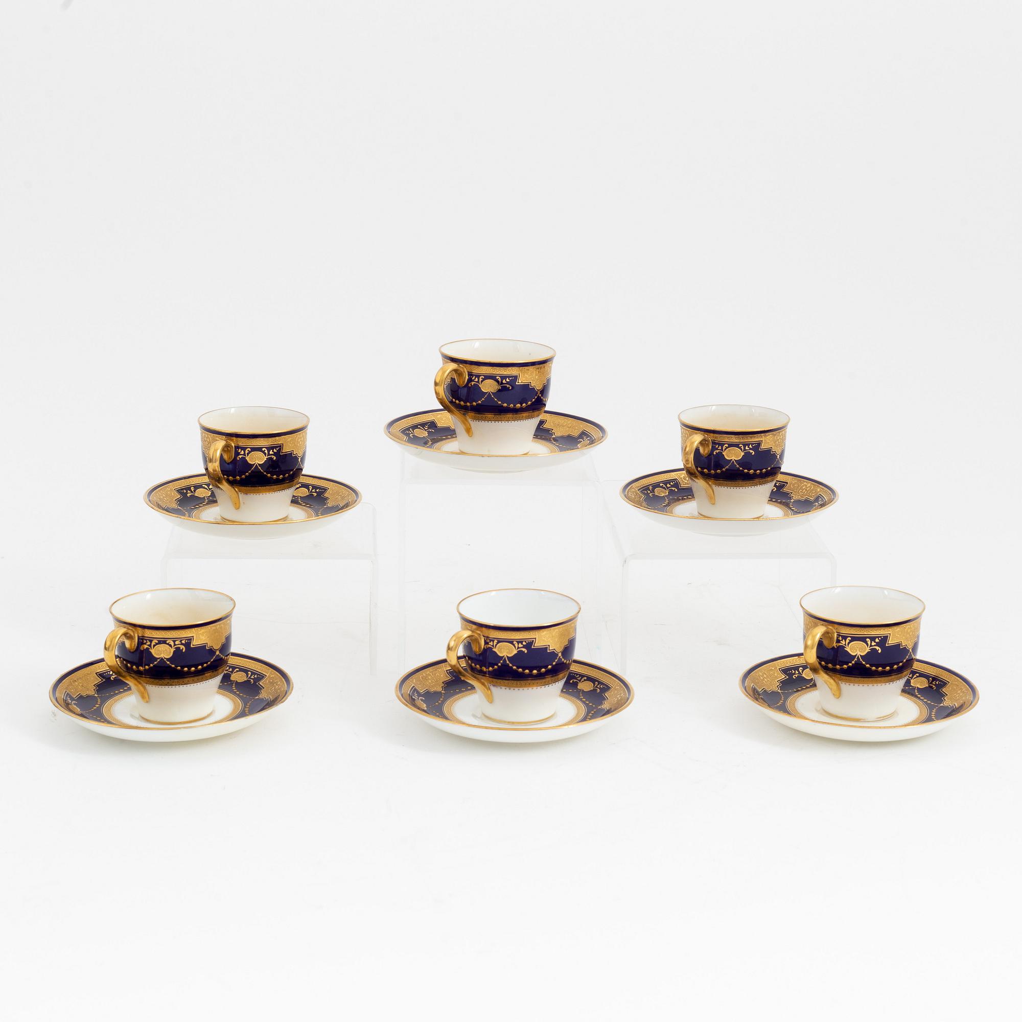 Moccaservis, 6 delar, porslin, Minton, England, 1891-1912.