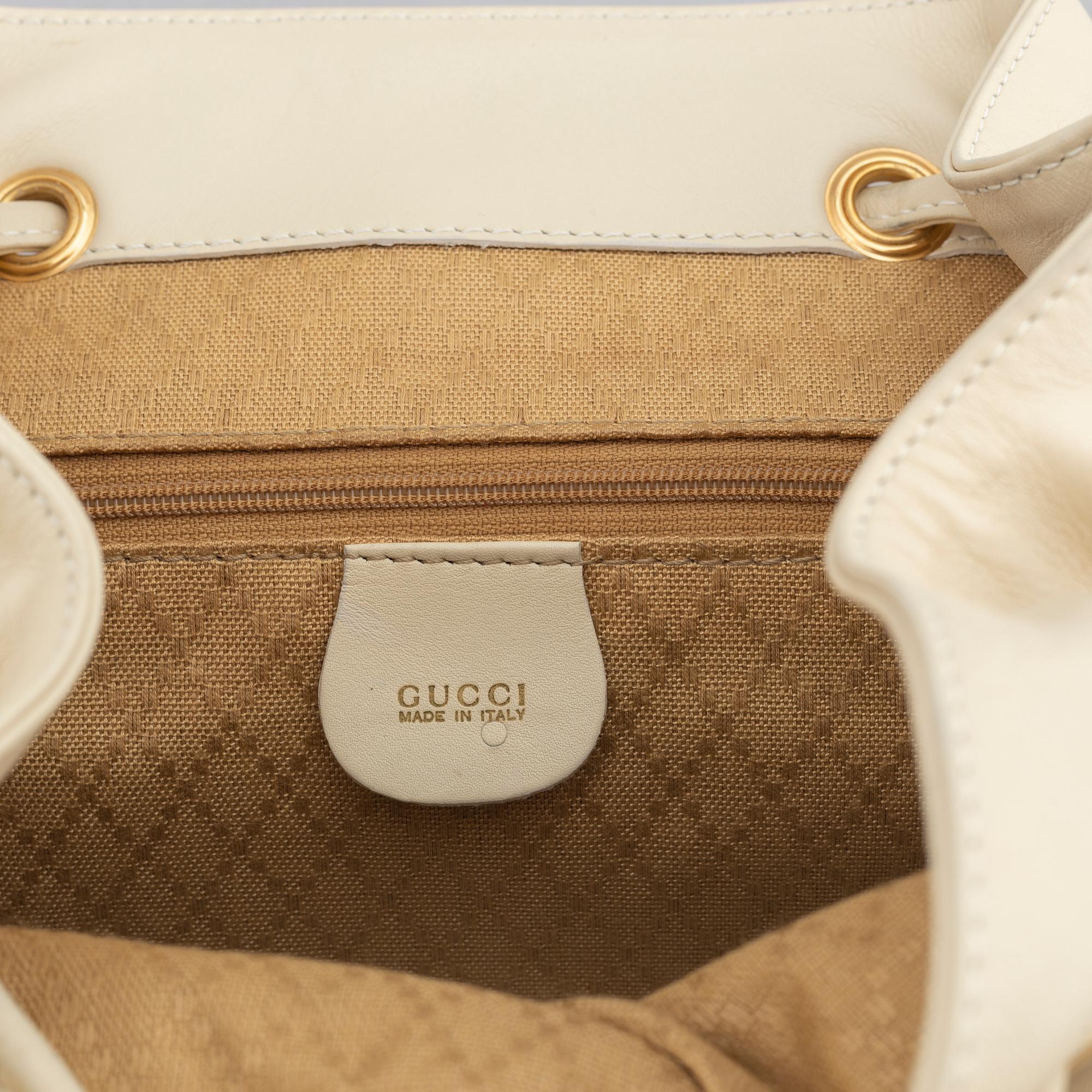 Gucci And Bamboo Handle White Leather Backpack Gucci White Leather Bamboo Backpack main image 3