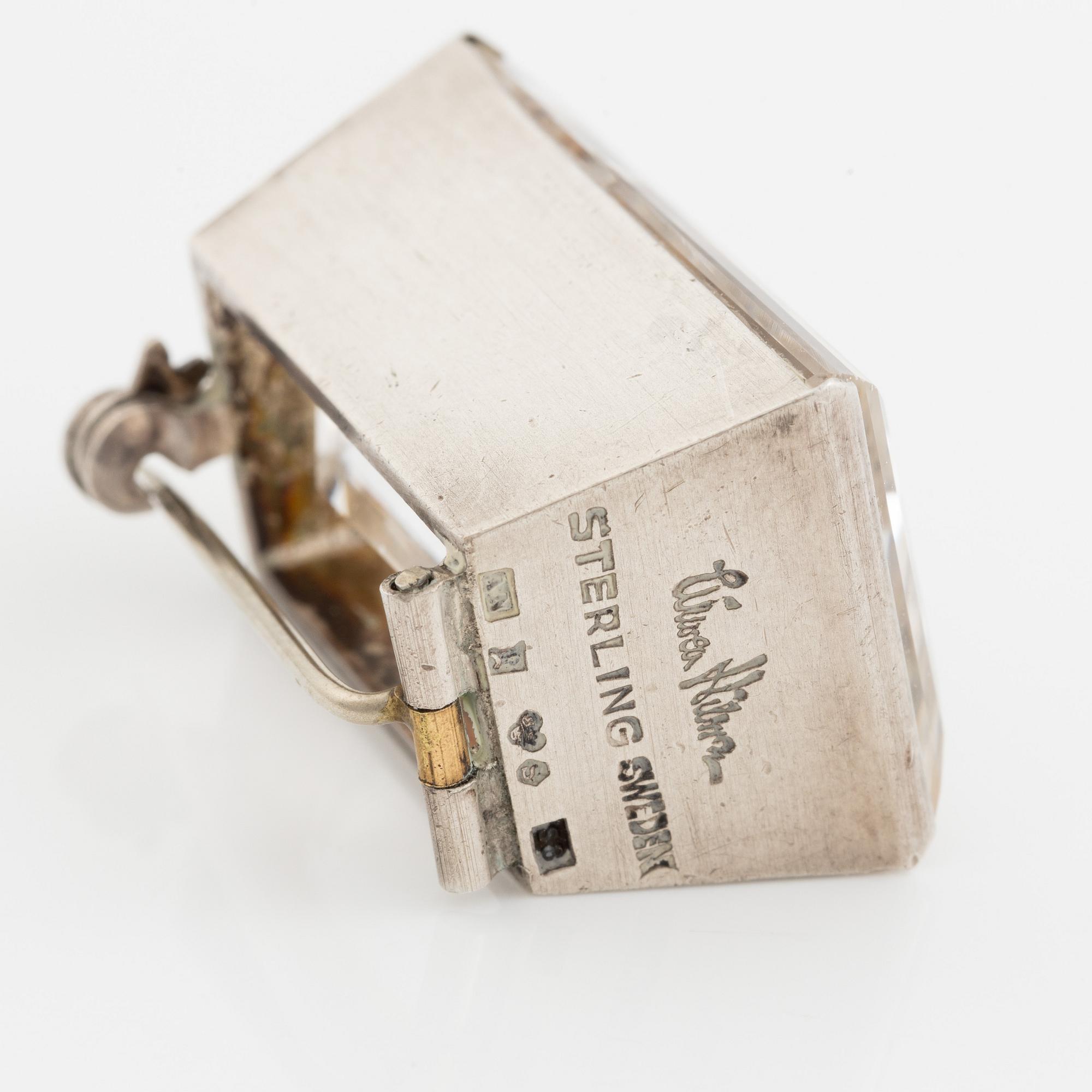 Wiwen Nilsson, brosch, sterlingsilver med fasettslipad bergkristall, Lund 1944.