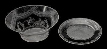 SKÅL MED FAT, glas, Simon Gate, Orrefors, 1920-tal.