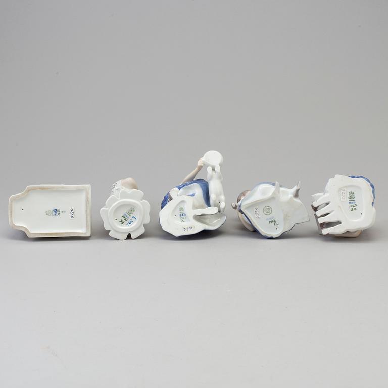 Five Royal Copenhagen porcelain figurines, Denmark, second half of the 20th century.