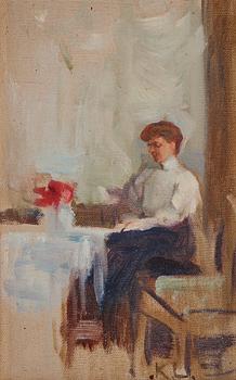 888. Karin Stackelberg - Lagerberg, "Tant Sigrid å verandan på Rönneholm 1908".