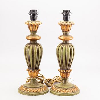 A pair of 20th century second half  wood table lamps from Paoletti, Firenze Italy.