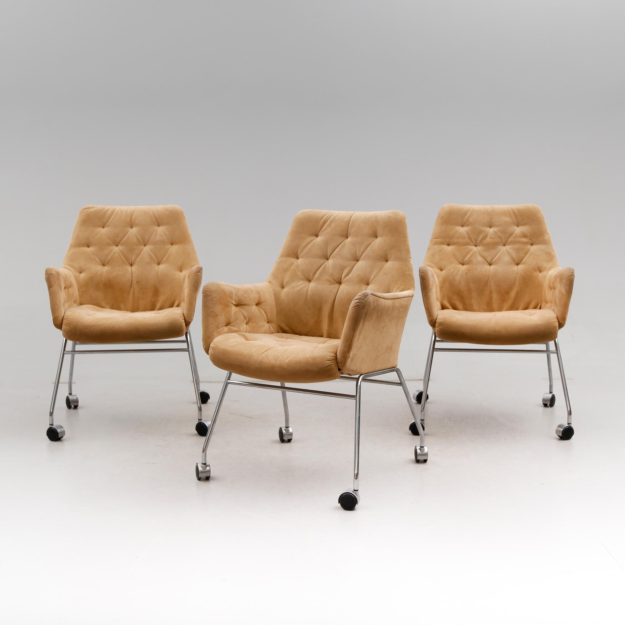 FÅTÖLJER, 3 st, DUX, " Mirja", Bruno Mathsson, 1900-talets andra hälft.