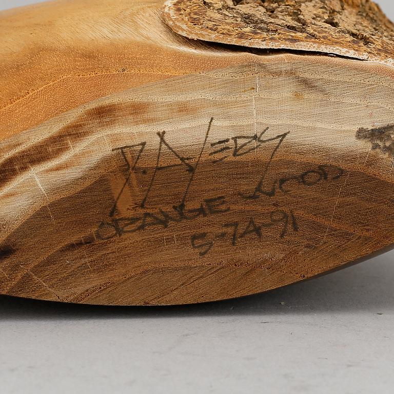 Doug Ayers, Orange wood bottle, signed.