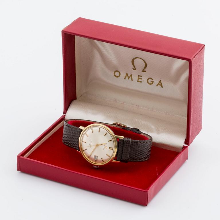 WRISTWATCH, OMEGA, Seamaster DE VILLE, 35 mm, 18K gold and steel, manual, date, leather strap, original box.