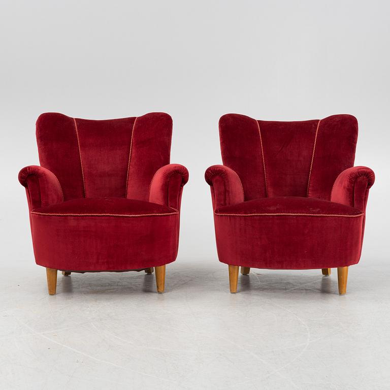 A pair of Swedish Modern armchairs, 1940's.