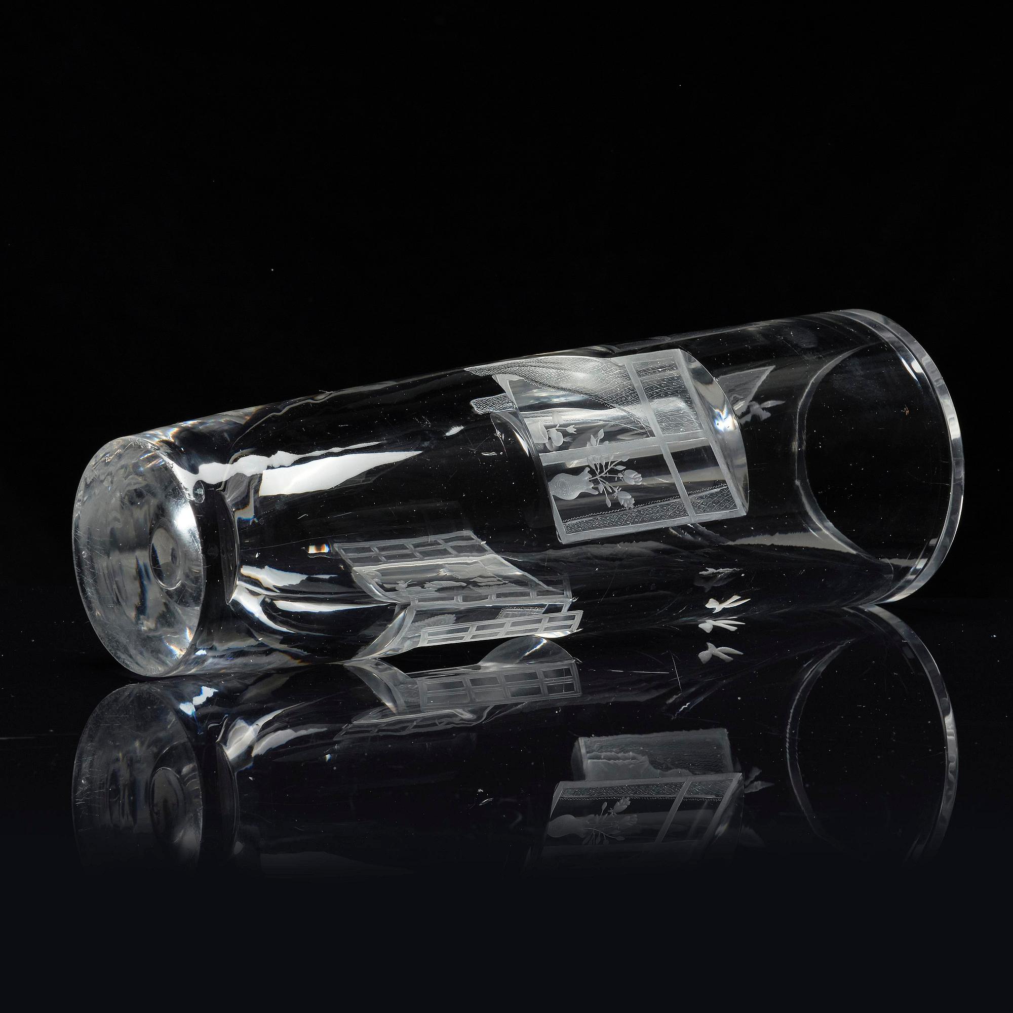 Tapio Wirkkala, a rare engraved "Finestra" glass vase, Iittala, Finland, 1947, model 3220, engraved by Theodor Käppi.