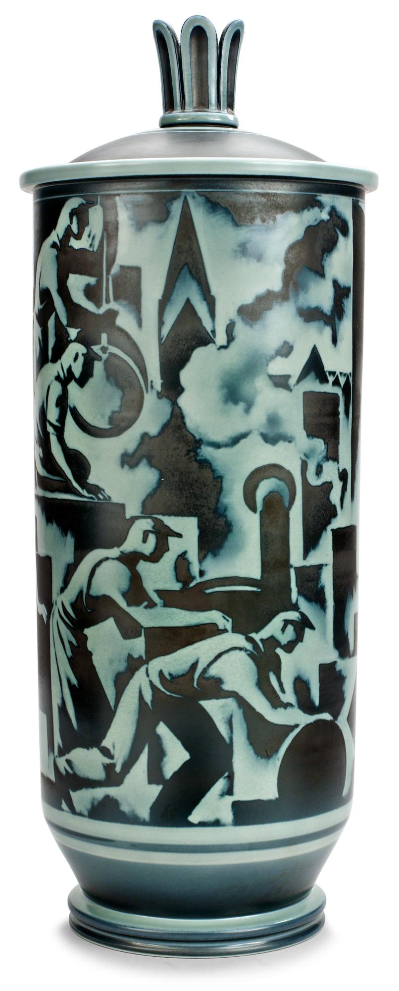 A Gunnar Nylund stoneware urn and cover, Bing & Grondahl, Denmark 1930's.