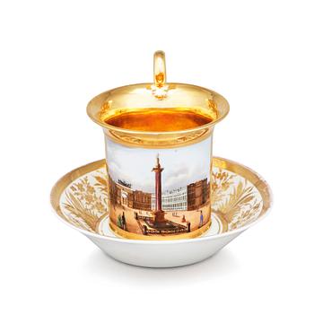 347. A German topographical cup with stand, 19th Century.