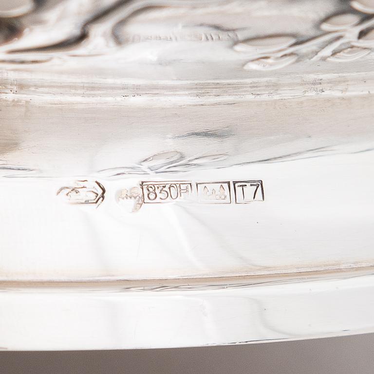 A cherry blossom decorated silver bowl, Finnish control marks Kultakeskus Hämeenlinna 1972.