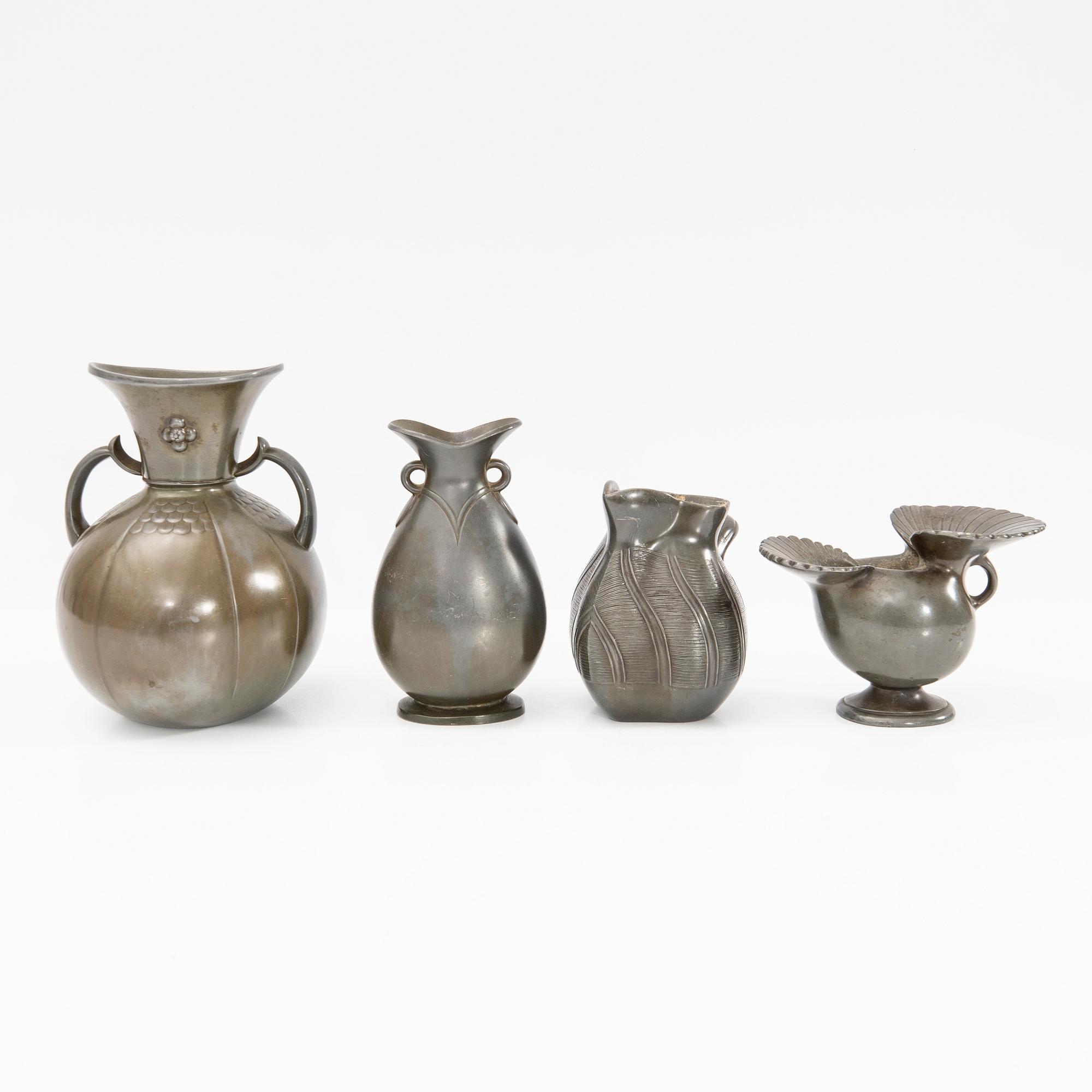 Just Andersen, vases, 4 pcs, Denmark, first half of the 20th century.
