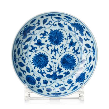 A blue and white Ming-style dish, Qing dynasty, 18th Century.