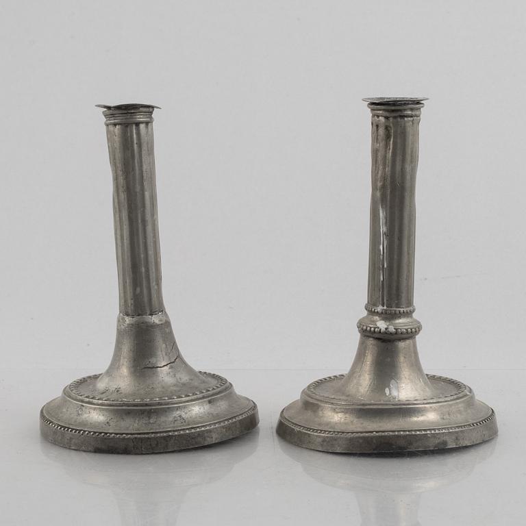 A pair of pewter candle sticks by Mathias Rundquist (active 1778-1820/35), Karlskrona, Sweden.
