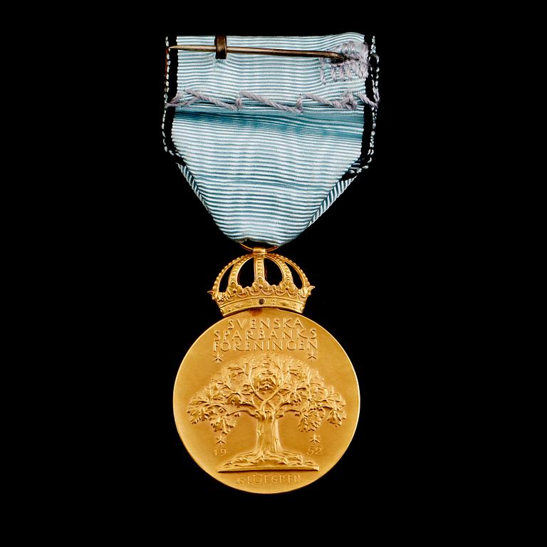MEDALJ, guld, Gustav VI Adolf, CF Carlman, 1952. Vikt ca 30 gram.