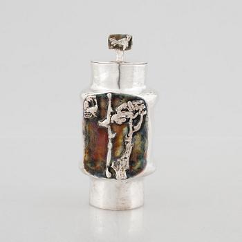 Lars Arby, dosa med lock, sterling silver och emalj, Göteborg 1978.