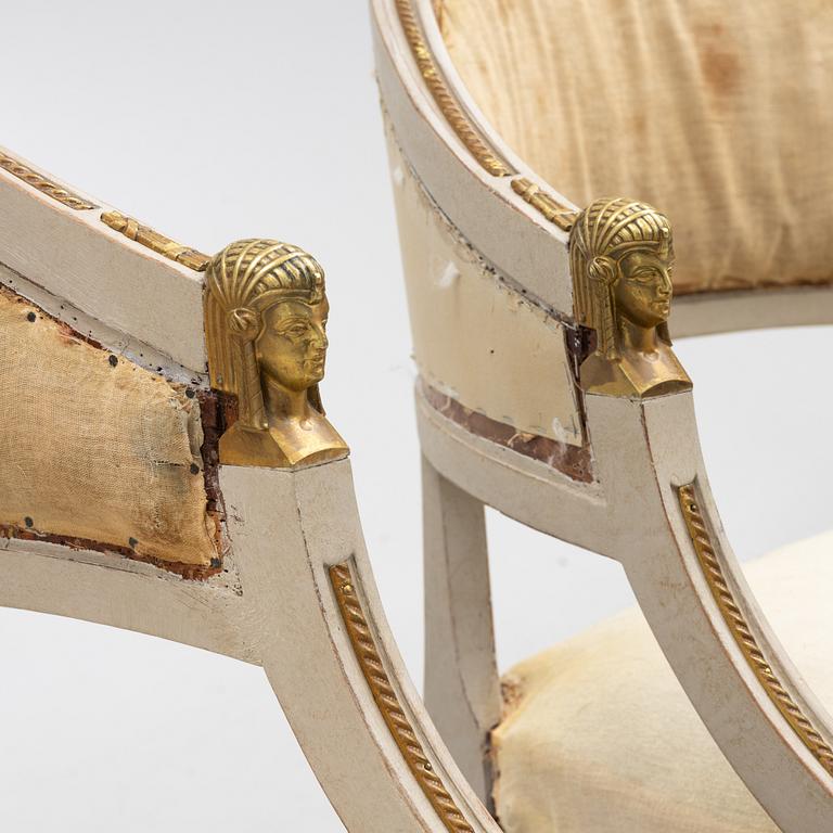 A pair of Gustavian style armchairs, early 20th century.