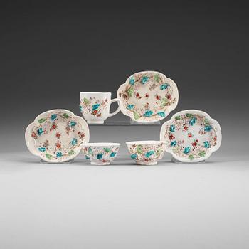 1529. Three famille rose cups with saucers, Qing dynasty, Qianlong (1736-95).
