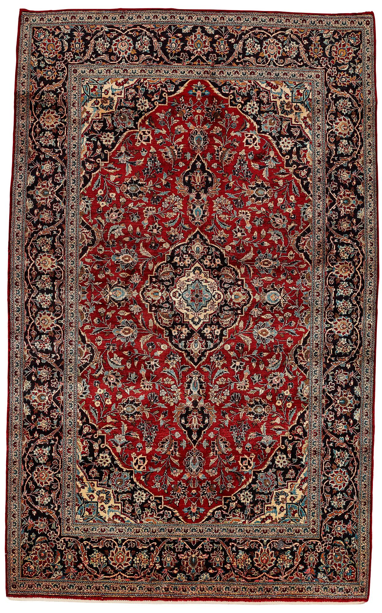 A rug, Old, silk Kashan, ca 224 x 138,5 cm.