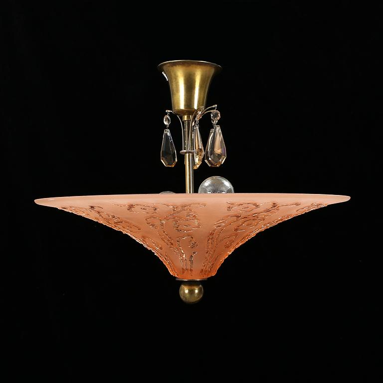TAKLAMPA, glas, första hälft 1900-tals, höjd 44 cm.