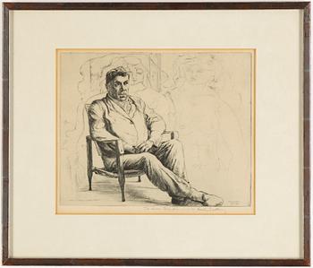 HARALD SALLBERG, etsning, "Portrait du Peintre Georges Braque", signerad.