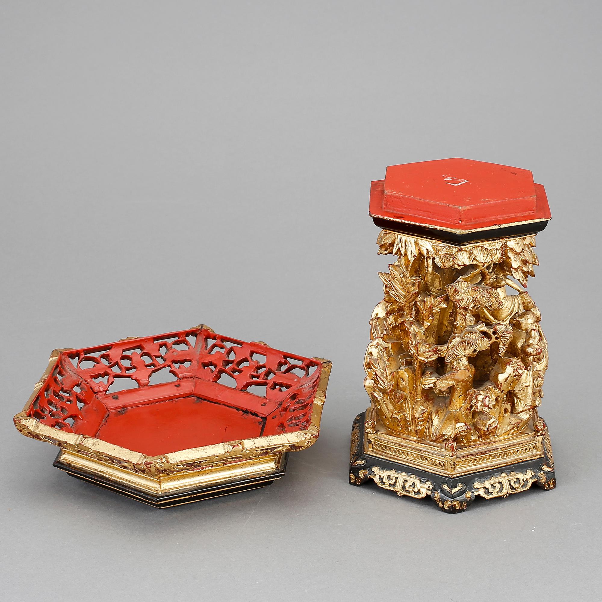 UPPSATS, två delar, trä, Kina, sen Qing, 1800/1900-tal.