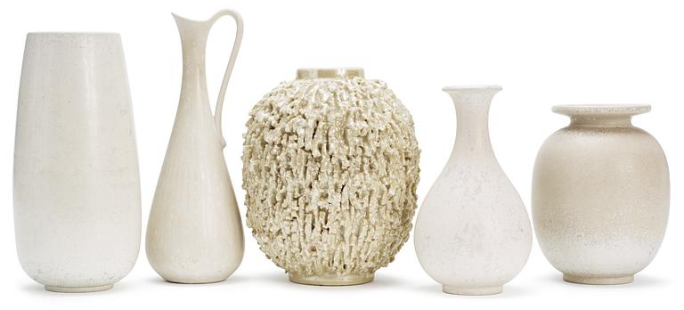 A set of five Gunnar Nylund stoneware vases, Rörstrand.
