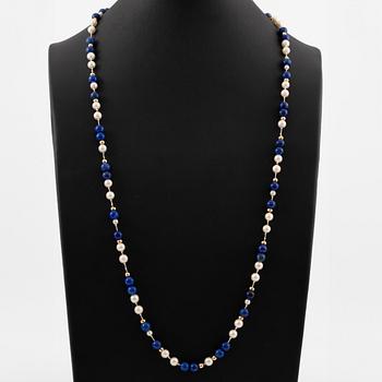Collier lapis lazuli och odlade pärlor med rondeller.