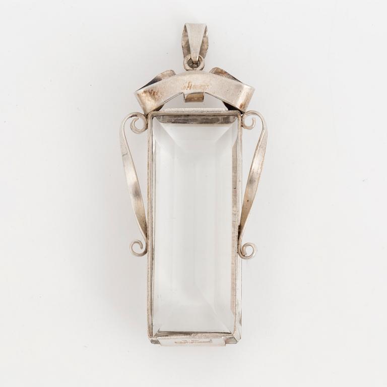 A silver and rock crystal pendant, maker's mark Martin Elmblad, Stockholm, 1948.