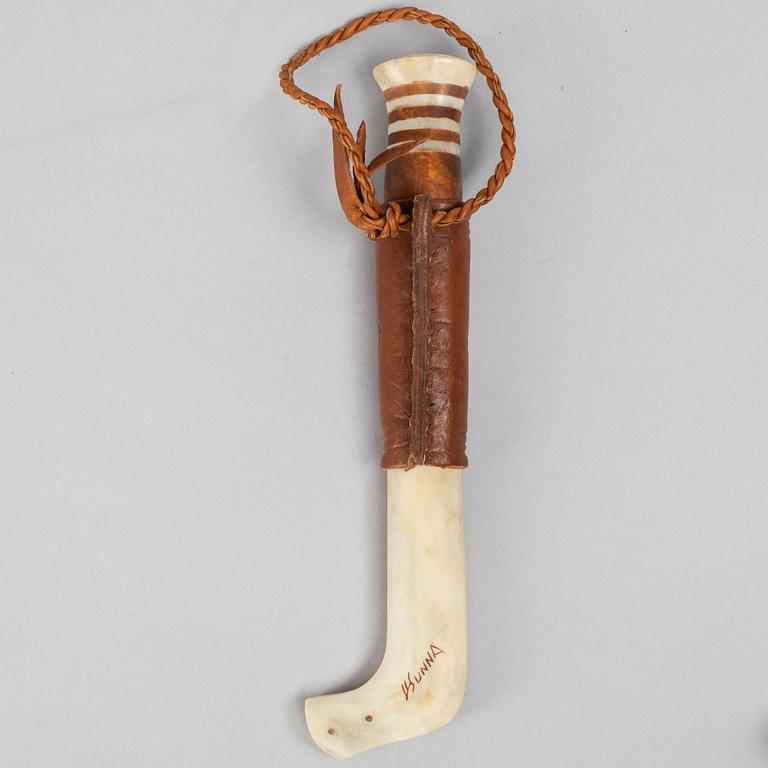 Lars Levi Sunna, a reindeer horn knife, signed.