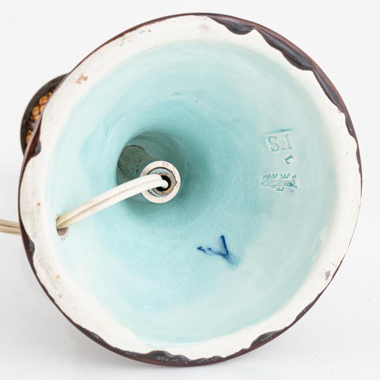 Rörstrand, bordslampa, majolika omkring år 1900.