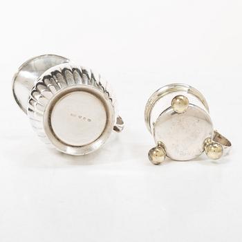 Sugar tongs, cream jug and miniature decanter, silver, including CG Hallberg, Stockholm 1955.