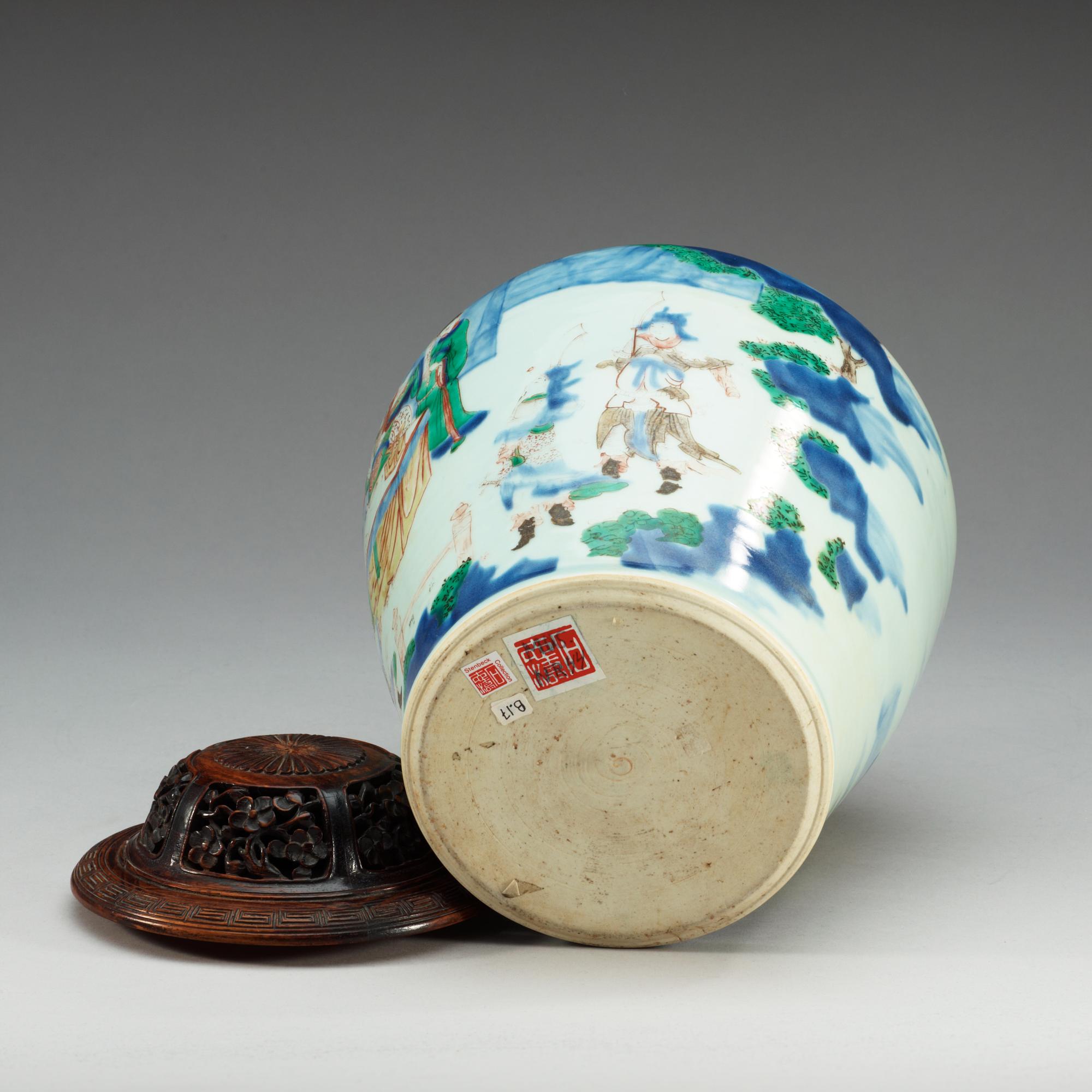 A Transitional wucai baluster jar, 17th Century.