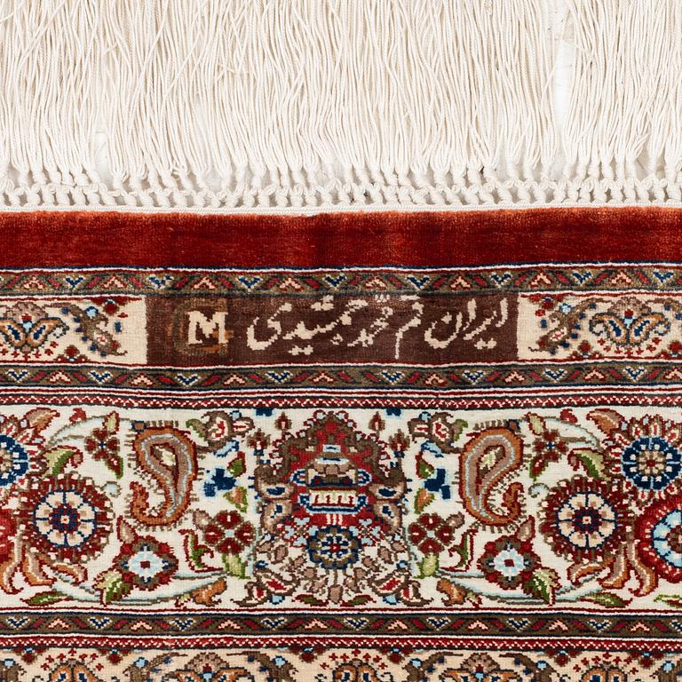 A silk Qum, Central Persia, signed Jashmedi c. 141 x 103 cm.