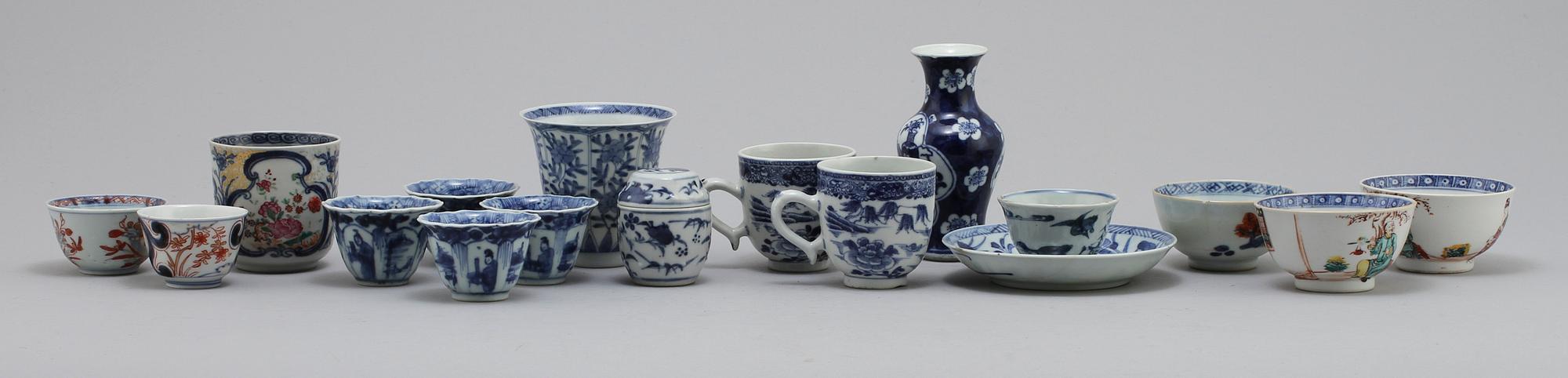 PARTI PORSLIN, 17 delar, porslin, Kina, 1700/1800-tal.