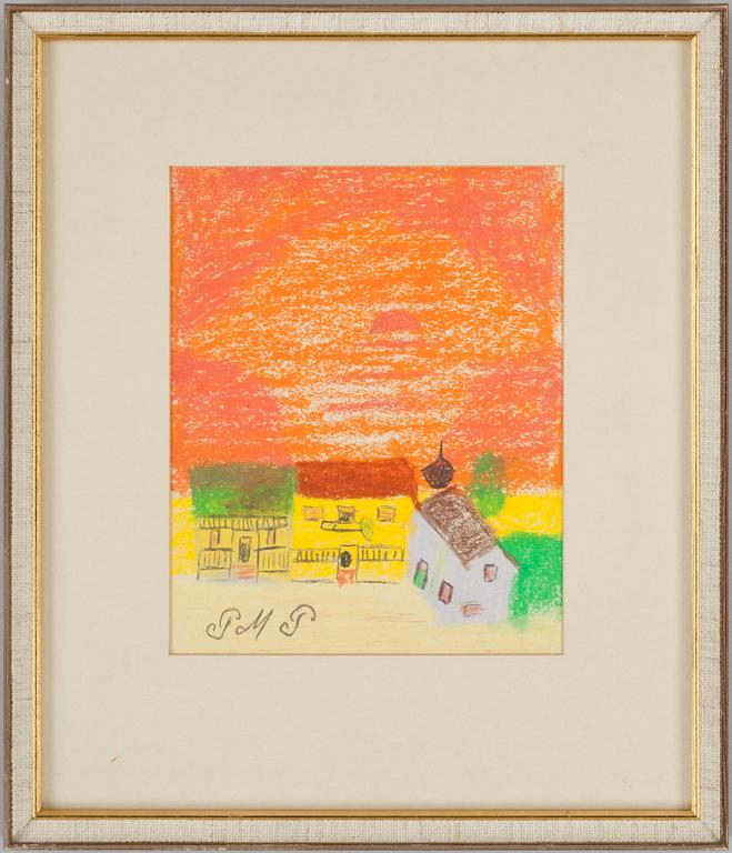 PRIMUS MORTIMER PETTERSSON, krita. Monogramsign.