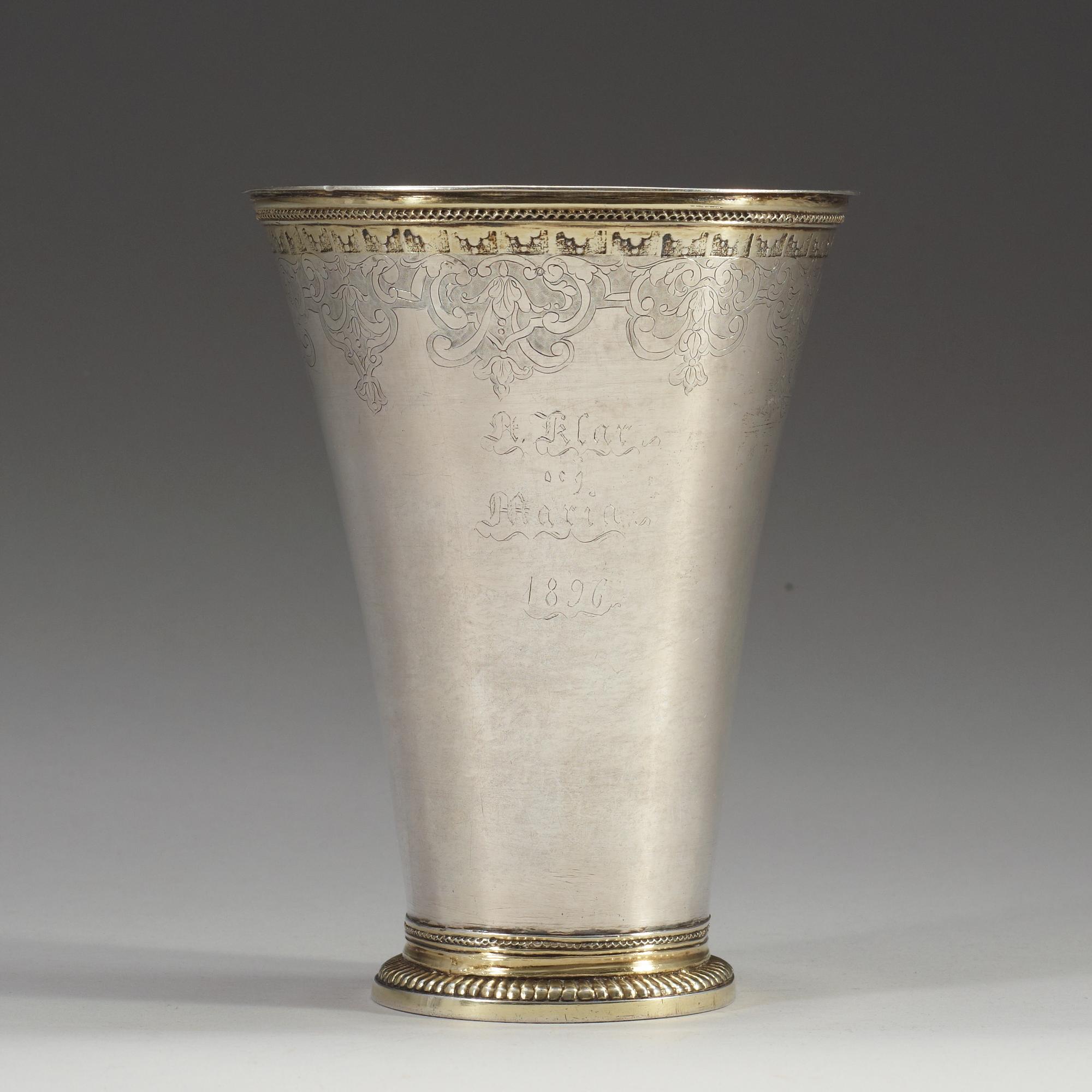 A Swedish 18th century parcel-gilt tankard, unidentified makers mark, Stockholm after 1714.