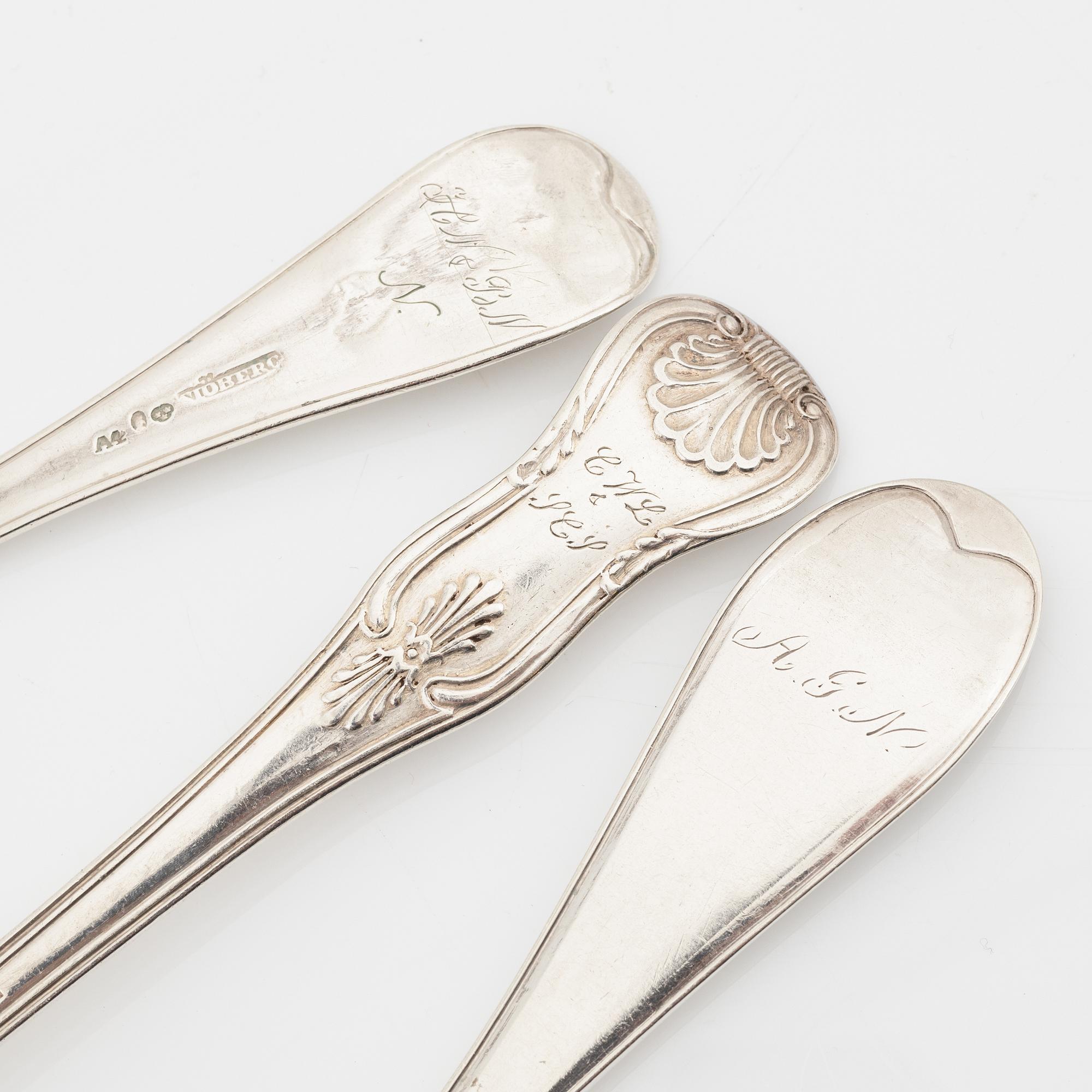 Skedar, 15 st, silver, Sverige 1800-tal.