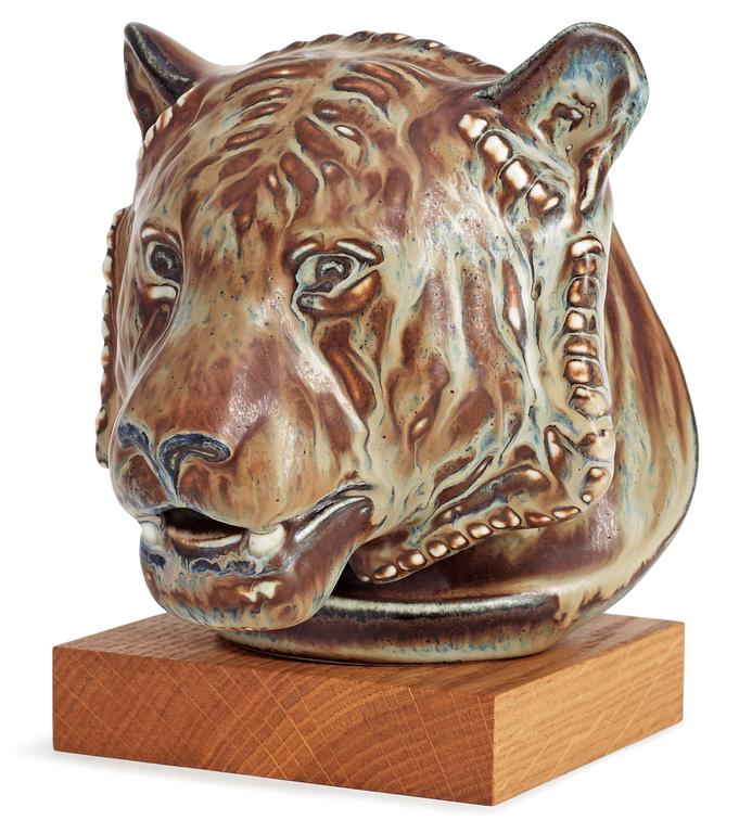 A Gunnar Nylund stoneware figure of a tiger's head, Rörstrand.