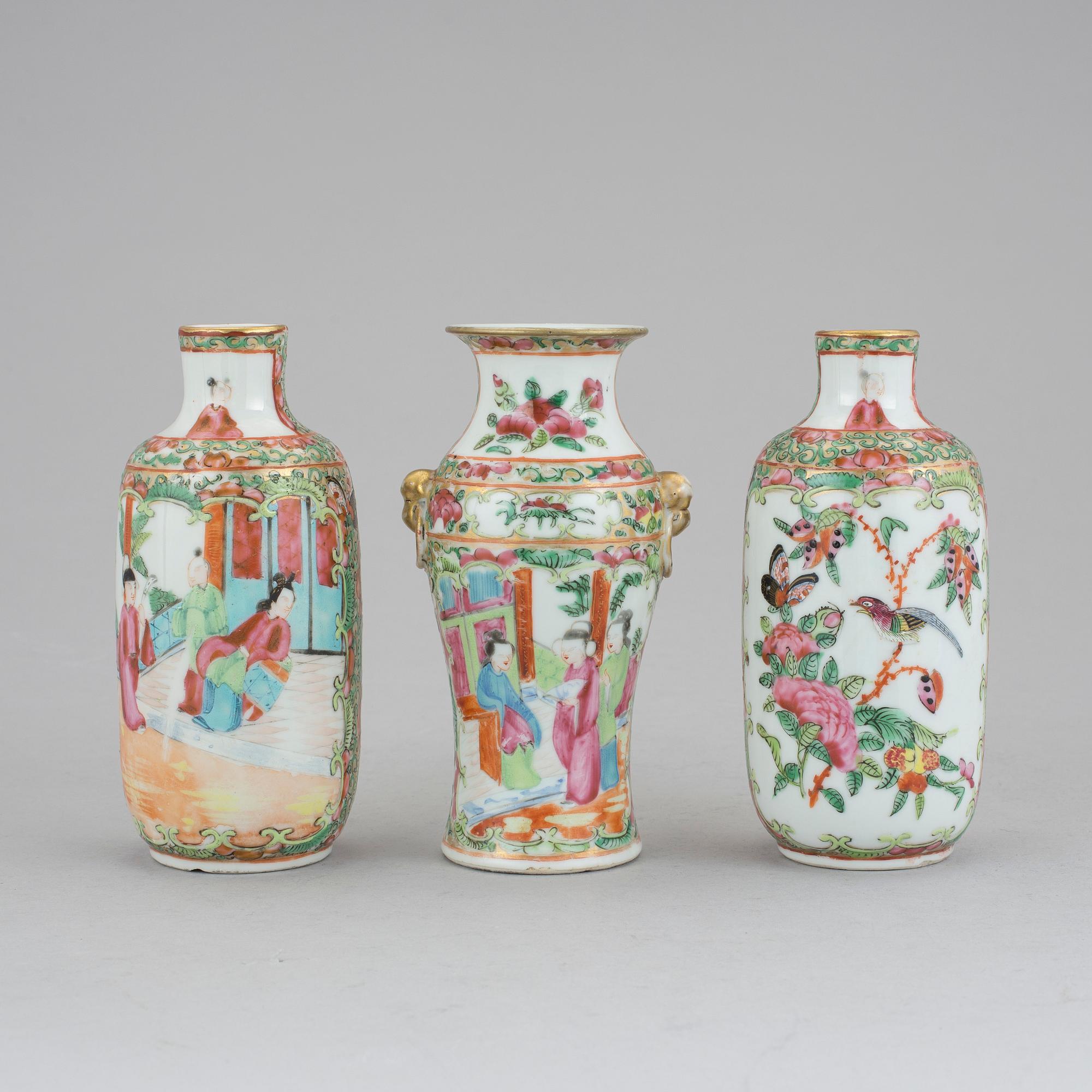 VASER, 3 st, porslin, Kanton 1800-tal.