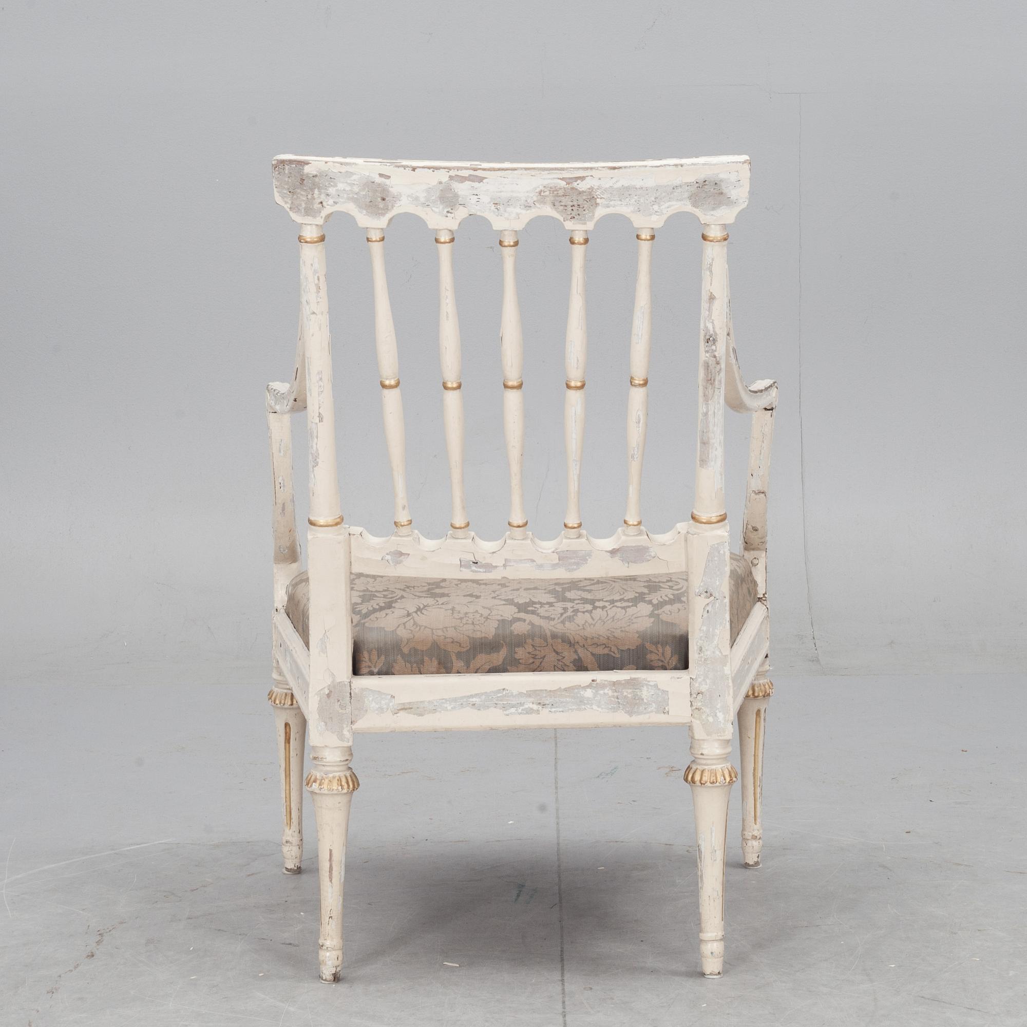 KARMSTOL, sengustaviansk. Etikett Stockholms Stolmakarämbetes stämpelbild.  Omkring 1800.