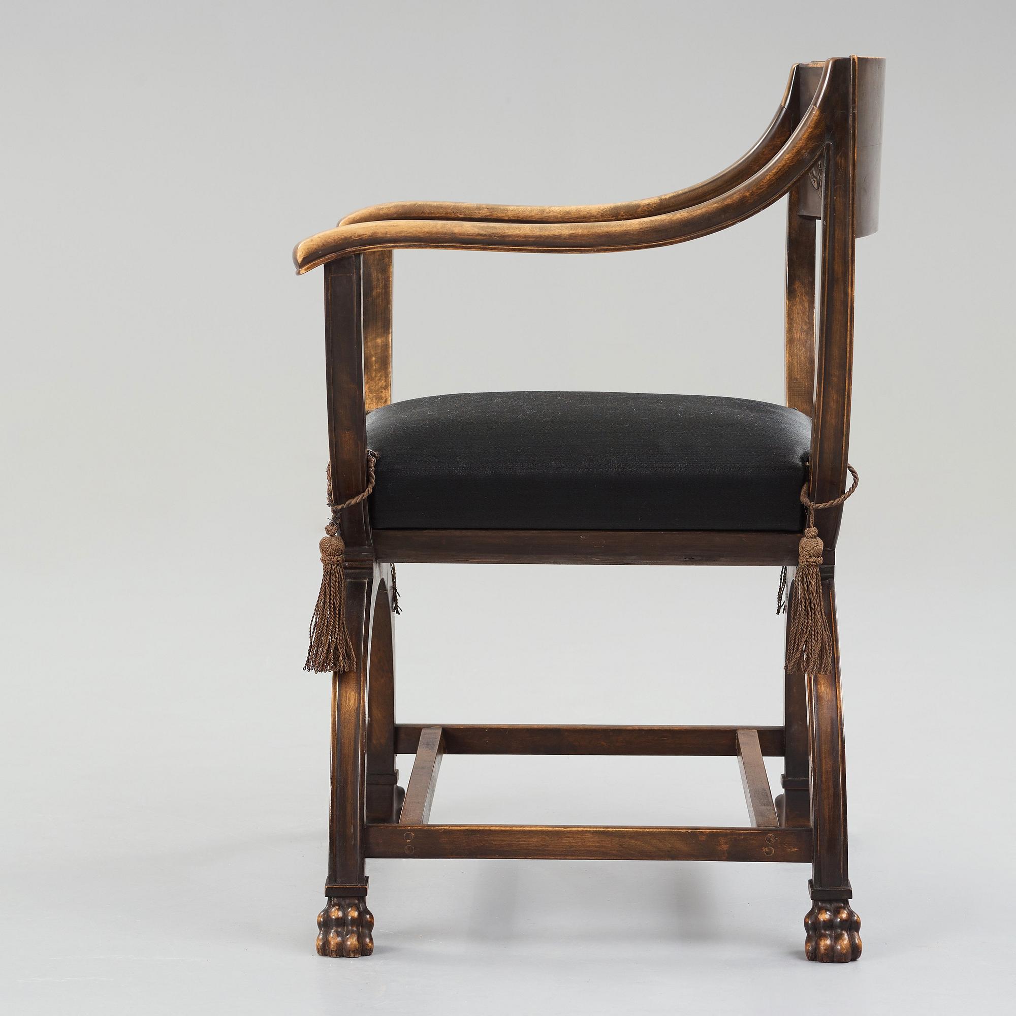 Axel Einar Hjorth, attributed to, a stained birch chair, Svenska Möbelfabrikerna Bodafors Sweden, 1920's.