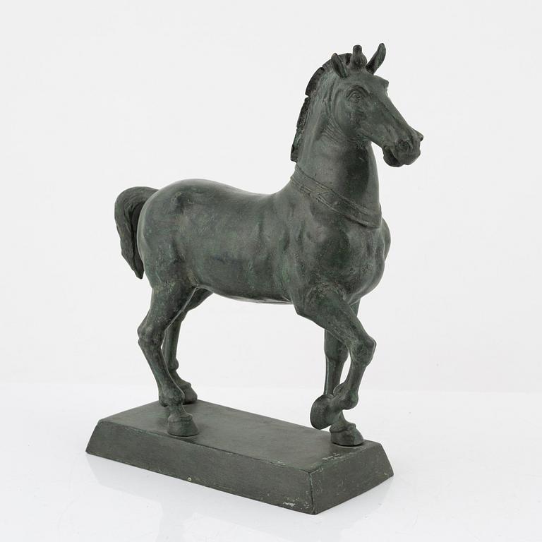 A patinated metal sculpture after the Horses of Saint Mark.