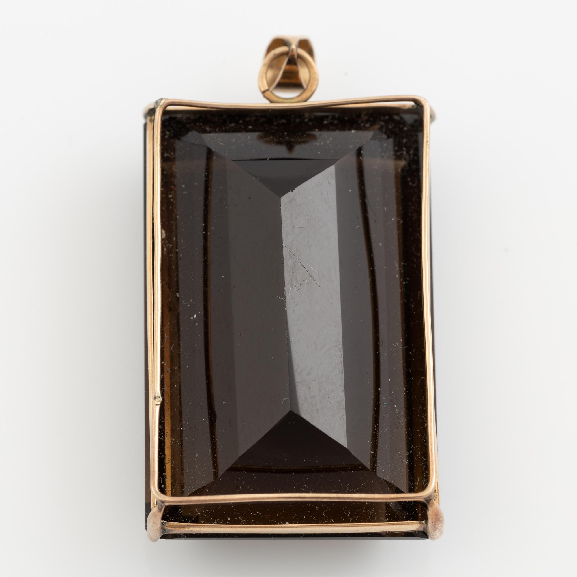 Pendant, 14K gold with smoky quartz.