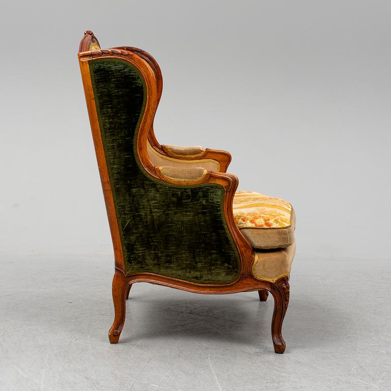 A mid 18th Century Louis XV  bergere chair, marked 'Philippe'.