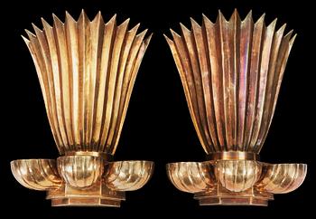 759. A pair of Lars Holmström Swedish Grace brass wall scones, Sweden 1920's.