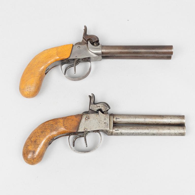 Percussion pistols 2 pcs, double-barrelled. Second half of the 19th century.