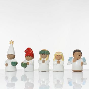 Lisa Larson, a set of five stoneware figurines, including from the series 'Adventsbarn', Gustavsberg.